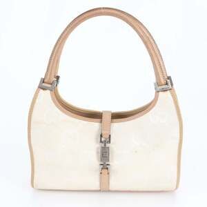 Gucci GG Canvas Jackie 002 1068 Leather Handbag Tote Bag, Beige with Silver H...